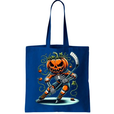 Skeleton Ice Hockey Halloween Pumpkin Hockey Gift Tote Bag