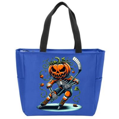 Skeleton Ice Hockey Halloween Pumpkin Hockey Gift Zip Tote Bag