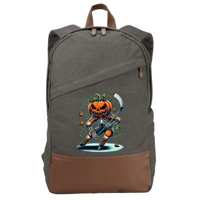 Skeleton Ice Hockey Halloween Pumpkin Hockey Gift Cotton Canvas Backpack