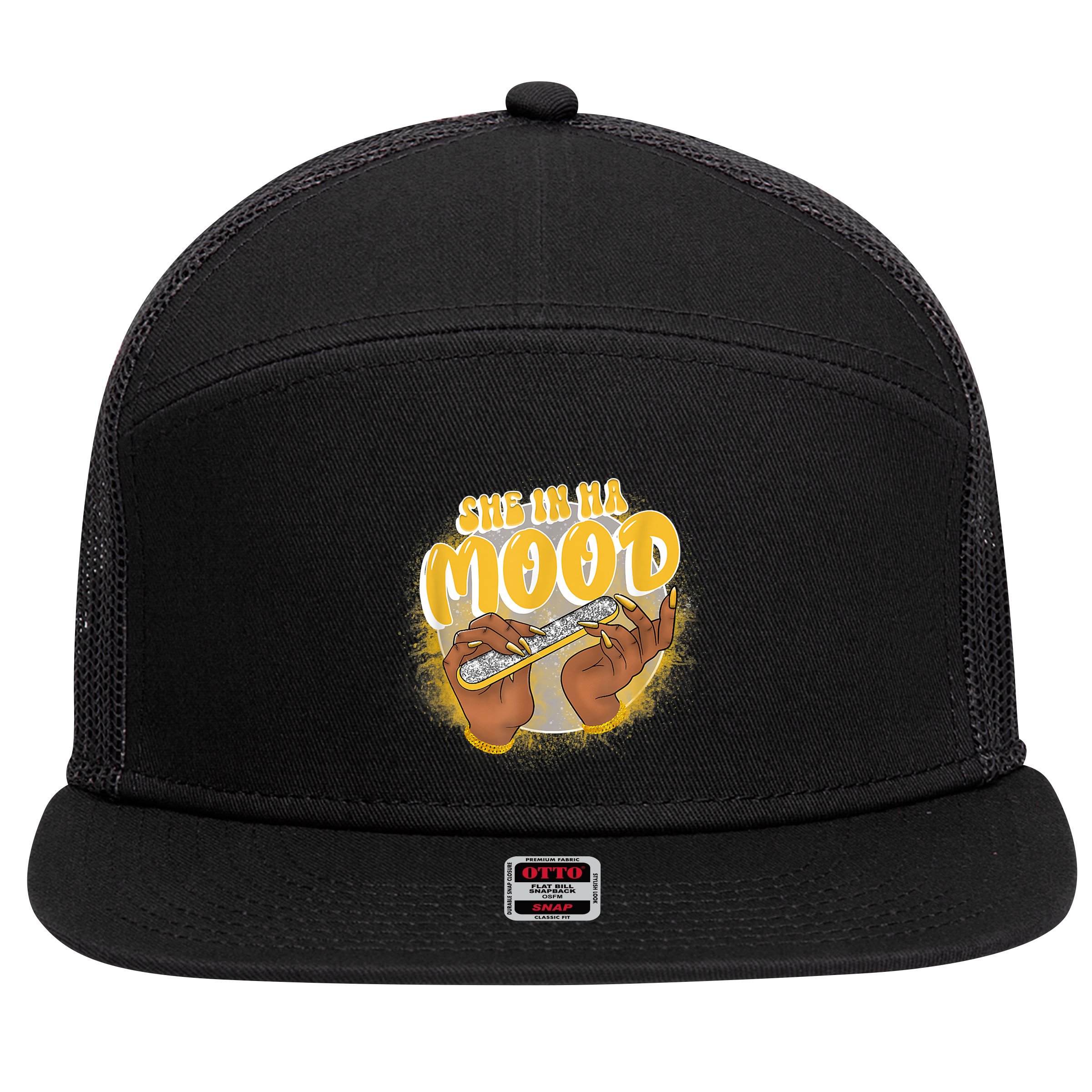 She In Ha Mood Yellow Snakeskin 11s Matching 7 Panel Mesh Trucker Snapback Hat