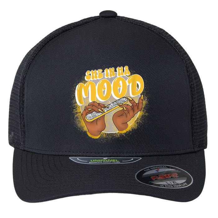She In Ha Mood Yellow Snakeskin 11s Matching Flexfit Unipanel Trucker Cap