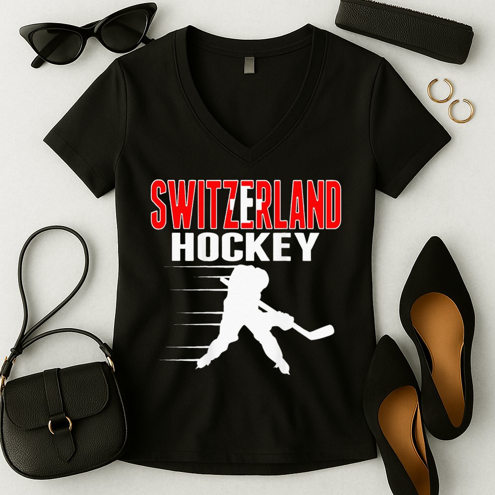 Switzerland Ice Hockey Fans Jersey Support Swiss Hockey Team Women's V-Neck T-Shirt
