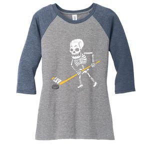 Skeleton Ice Hockey Halloween Costume Spor Boy Women's Tri-Blend 3/4-Sleeve Raglan Shirt