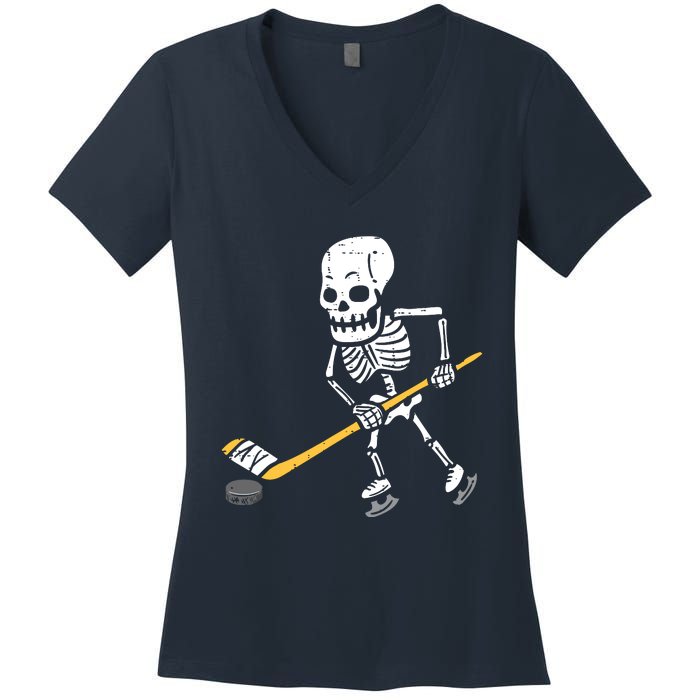 Skeleton Ice Hockey Halloween Costume Spor Boy Women's V-Neck T-Shirt