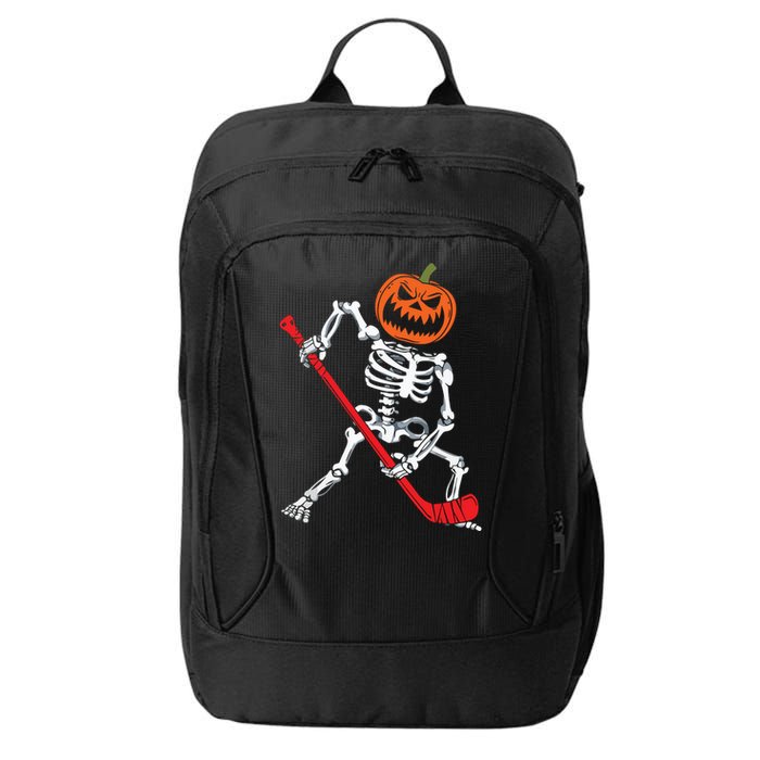 Skeleton Ice Hockey Halloween Pumpkin Hockey Boy City Backpack