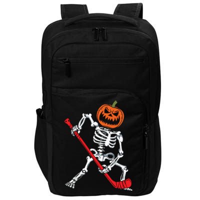 Skeleton Ice Hockey Halloween Pumpkin Hockey Boy Impact Tech Backpack