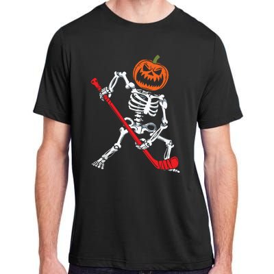 Skeleton Ice Hockey Halloween Pumpkin Hockey Boy Adult ChromaSoft Performance T-Shirt