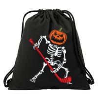 Skeleton Ice Hockey Halloween Pumpkin Hockey Boy Drawstring Bag