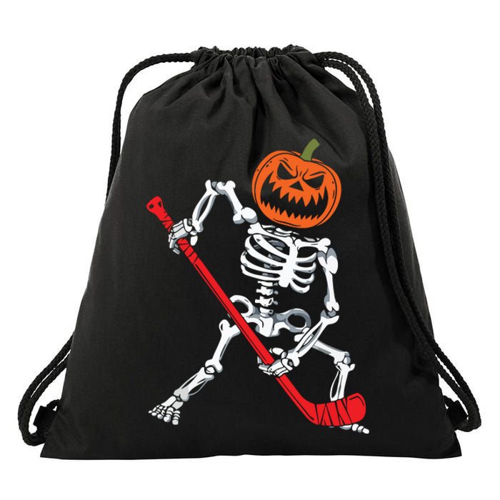 Skeleton Ice Hockey Halloween Pumpkin Hockey Boy Drawstring Bag