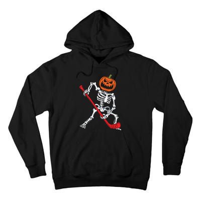 Skeleton Ice Hockey Halloween Pumpkin Hockey Boy Tall Hoodie