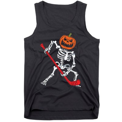 Skeleton Ice Hockey Halloween Pumpkin Hockey Boy Tank Top