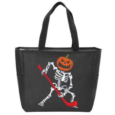 Skeleton Ice Hockey Halloween Pumpkin Hockey Boy Zip Tote Bag