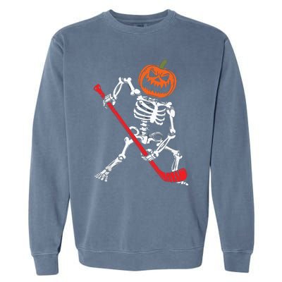 Skeleton Ice Hockey Halloween Pumpkin Hockey Boy Garment-Dyed Sweatshirt