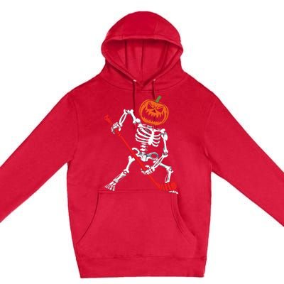 Skeleton Ice Hockey Halloween Pumpkin Hockey Boy Premium Pullover Hoodie