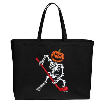 Skeleton Ice Hockey Halloween Pumpkin Hockey Boy Cotton Canvas Jumbo Tote