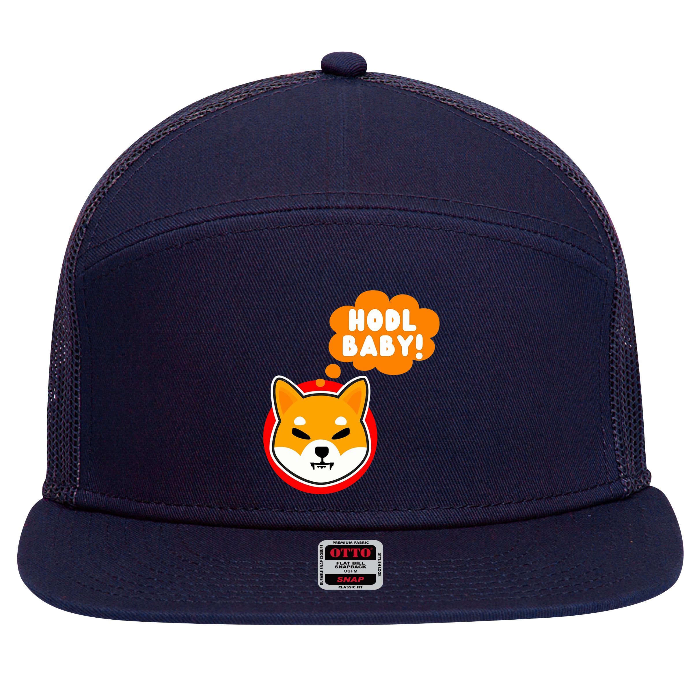 Shiba Inu Hodl Baby 7 Panel Mesh Trucker Snapback Hat