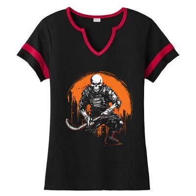 Skeleton Ice Hockey T Ee Halloween Funny Skull Gifts Graphic Ladies Halftime Notch Neck Tee