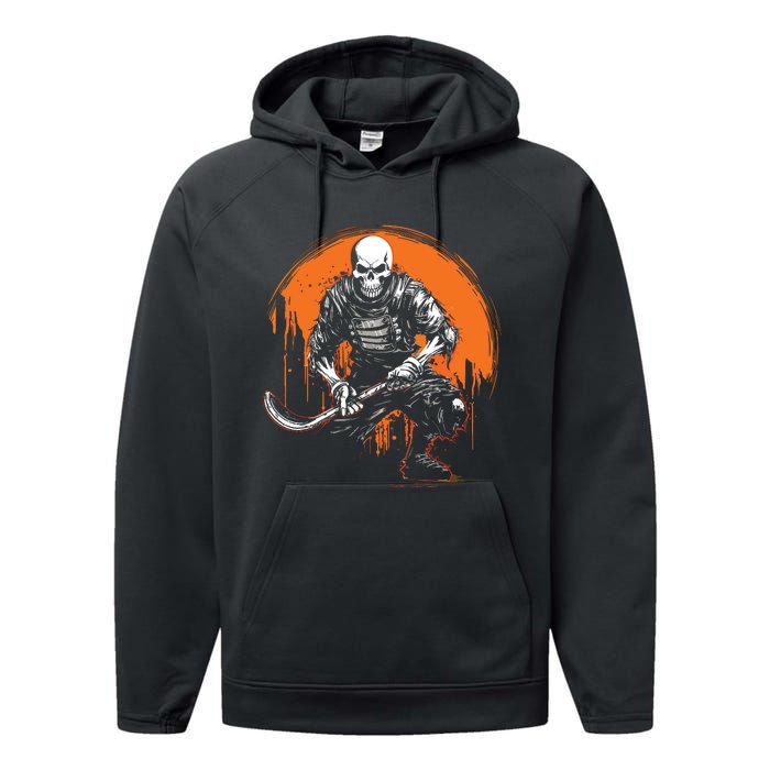 Skeleton Ice Hockey T Ee Halloween Funny Skull Gifts Graphic Performance Fleece Hoodie