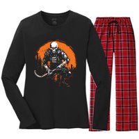 Skeleton Ice Hockey T Ee Halloween Funny Skull Gifts Graphic Women's Long Sleeve Flannel Pajama Set 