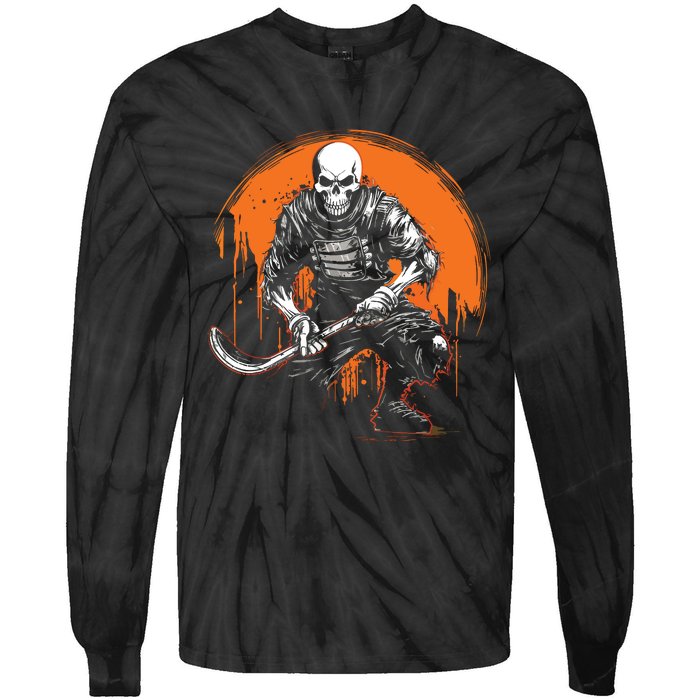 Skeleton Ice Hockey T Ee Halloween Funny Skull Gifts Graphic Tie-Dye Long Sleeve Shirt