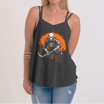 Skeleton Ice Hockey T Ee Halloween Funny Skull Gifts Graphic Women's Strappy Tank