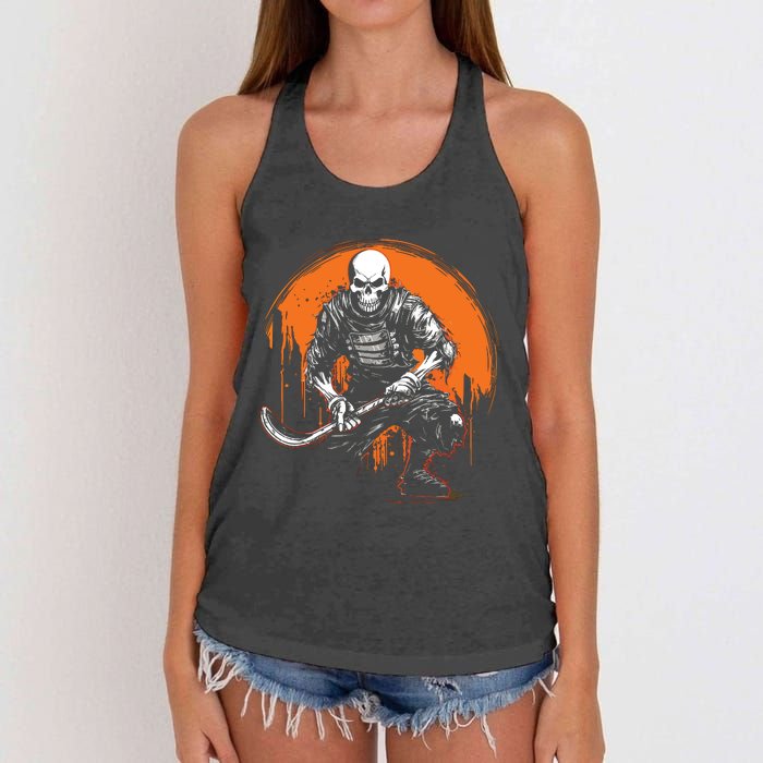 Skeleton Ice Hockey T Ee Halloween Funny Skull Gifts Graphic Women's Knotted Racerback Tank