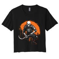 Skeleton Ice Hockey T Ee Halloween Funny Skull Gifts Graphic Women's Crop Top Tee