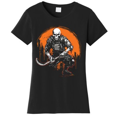 Skeleton Ice Hockey T Ee Halloween Funny Skull Gifts Graphic Women's T-Shirt