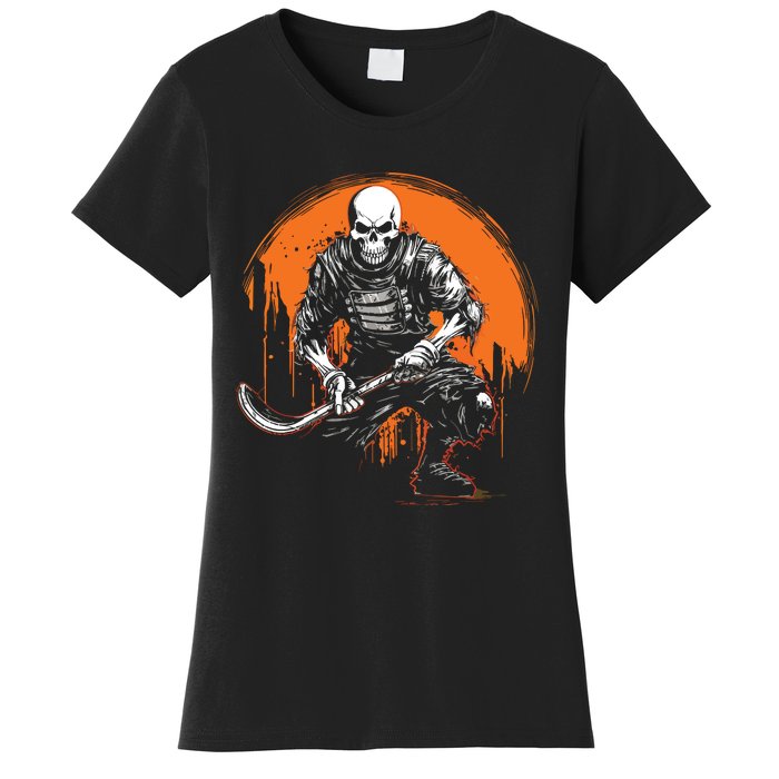 Skeleton Ice Hockey T Ee Halloween Funny Skull Gifts Graphic Women's T-Shirt