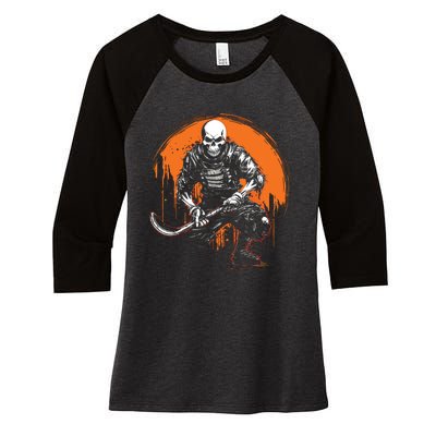 Skeleton Ice Hockey T Ee Halloween Funny Skull Gifts Graphic Women's Tri-Blend 3/4-Sleeve Raglan Shirt