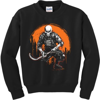 Skeleton Ice Hockey T Ee Halloween Funny Skull Gifts Graphic Kids Sweatshirt