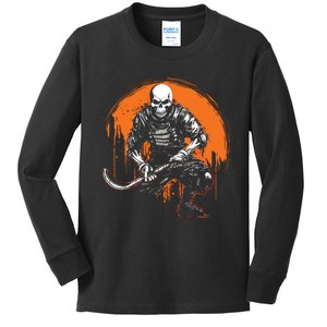 Skeleton Ice Hockey T Ee Halloween Funny Skull Gifts Graphic Kids Long Sleeve Shirt