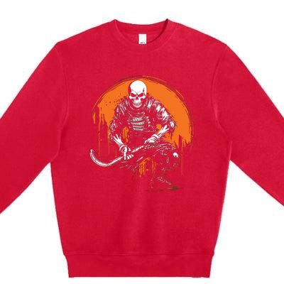 Skeleton Ice Hockey T Ee Halloween Funny Skull Gifts Graphic Premium Crewneck Sweatshirt