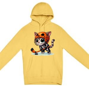 Skeleton Ice Hockey Pumpkin Cat Halloween Funny Gift Premium Pullover Hoodie