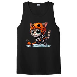 Skeleton Ice Hockey Pumpkin Cat Halloween Funny Gift PosiCharge Competitor Tank