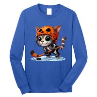 Skeleton Ice Hockey Pumpkin Cat Halloween Funny Gift Long Sleeve Shirt