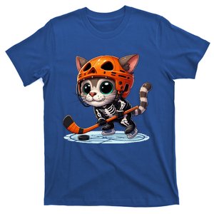 Skeleton Ice Hockey Pumpkin Cat Halloween Funny Gift T-Shirt