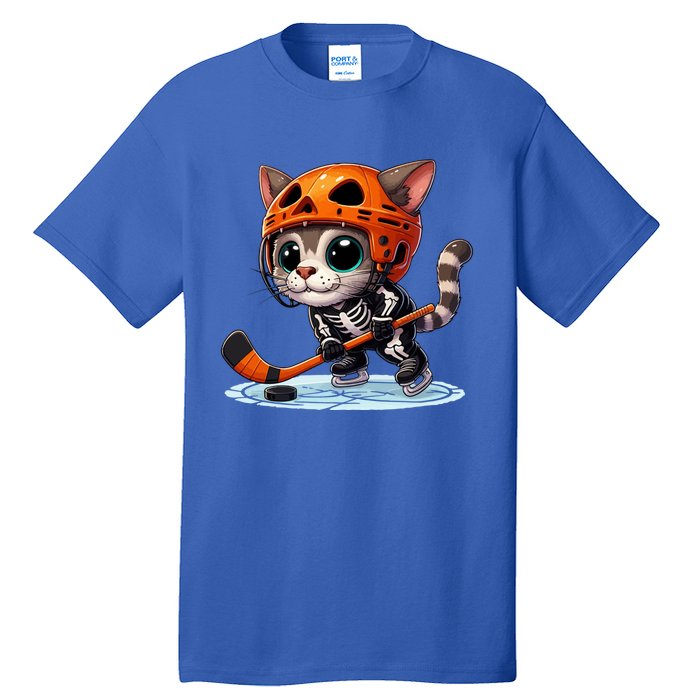 Skeleton Ice Hockey Pumpkin Cat Halloween Funny Gift Tall T-Shirt