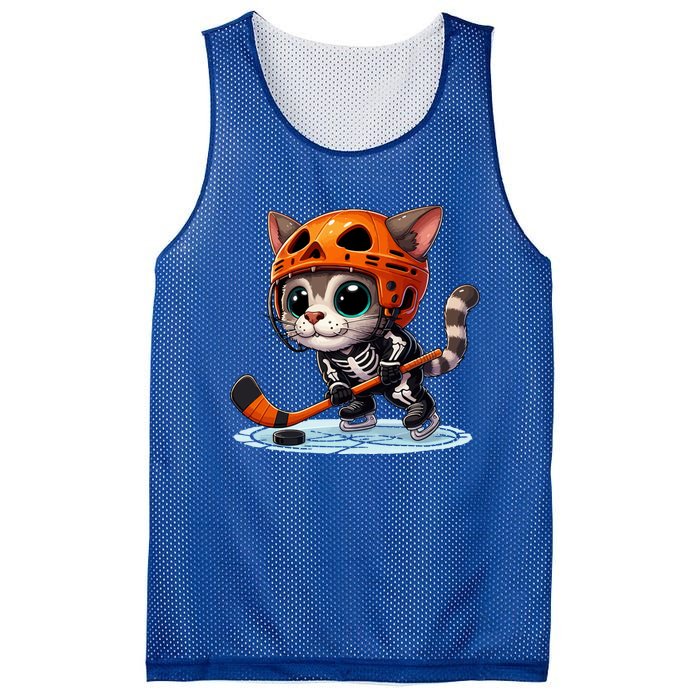 Skeleton Ice Hockey Pumpkin Cat Halloween Funny Gift Mesh Reversible Basketball Jersey Tank