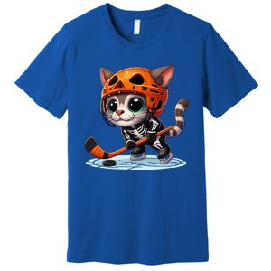 Skeleton Ice Hockey Pumpkin Cat Halloween Funny Gift Premium T-Shirt