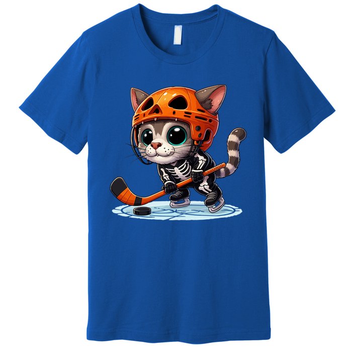 Skeleton Ice Hockey Pumpkin Cat Halloween Funny Gift Premium T-Shirt