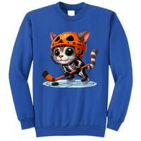 Skeleton Ice Hockey Pumpkin Cat Halloween Funny Gift Tall Sweatshirt