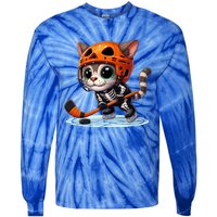 Skeleton Ice Hockey Pumpkin Cat Halloween Funny Gift Tie-Dye Long Sleeve Shirt