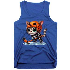 Skeleton Ice Hockey Pumpkin Cat Halloween Funny Gift Tank Top