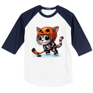 Skeleton Ice Hockey Pumpkin Cat Halloween Funny Gift Baseball Sleeve Shirt