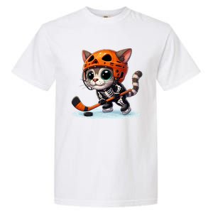 Skeleton Ice Hockey Pumpkin Cat Halloween Funny Gift Garment-Dyed Heavyweight T-Shirt