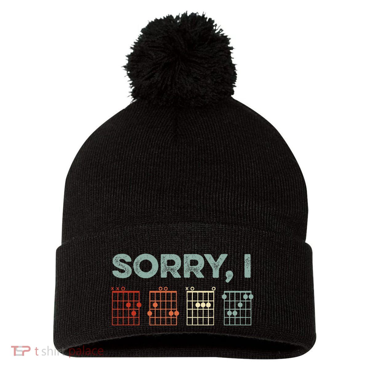 Sorry IDGAF Hidden Message Guitar Chords Music Note Pom Pom 12in Knit Beanie