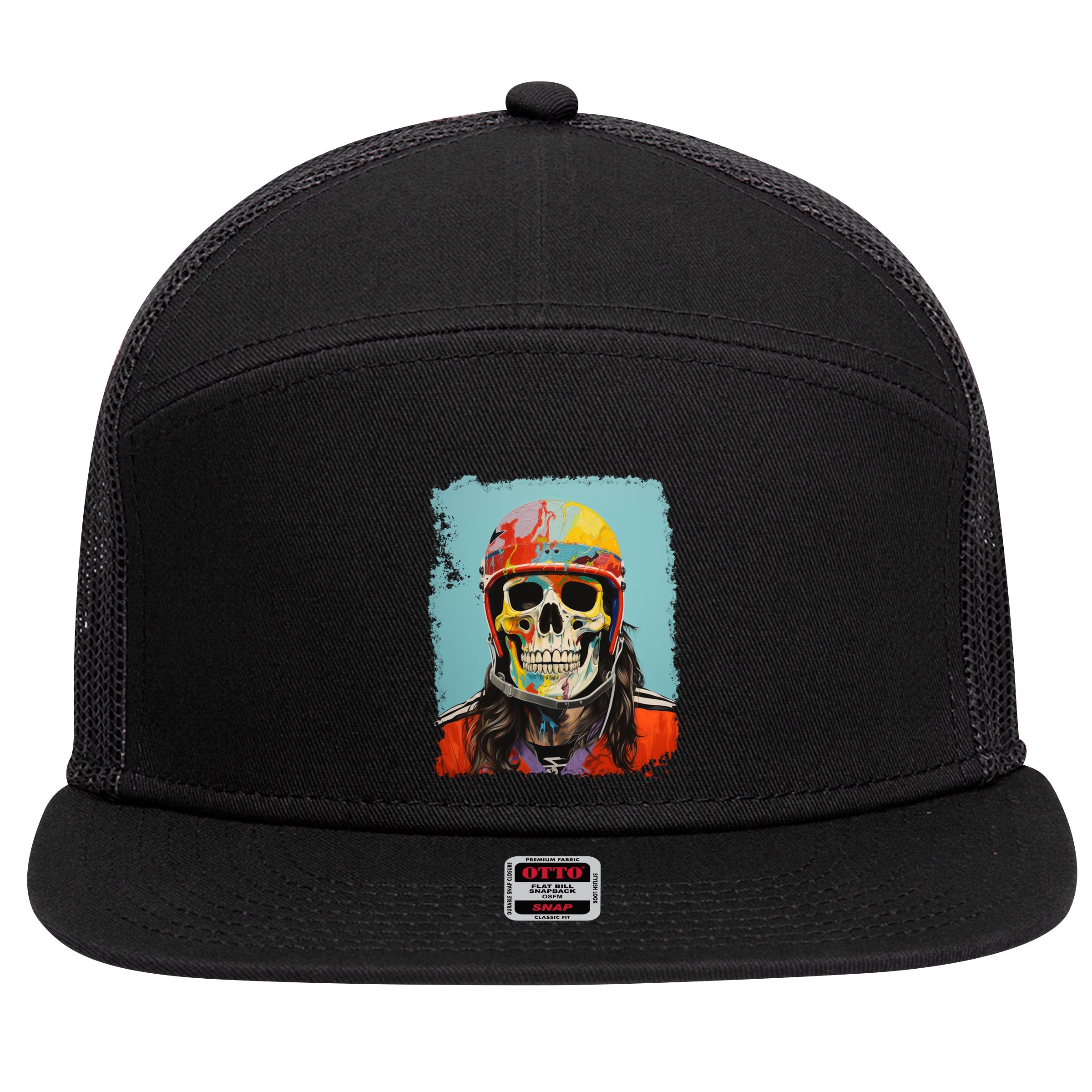 Skeleton Ice Hockey Great Gift 7 Panel Mesh Trucker Snapback Hat