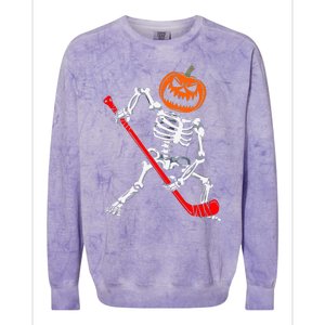 Skeleton Ice Hockey Halloween Pumpkin Hockey Colorblast Crewneck Sweatshirt