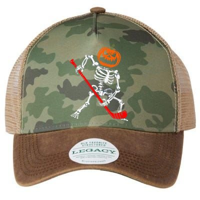 Skeleton Ice Hockey Halloween Pumpkin Hockey Legacy Tie Dye Trucker Hat